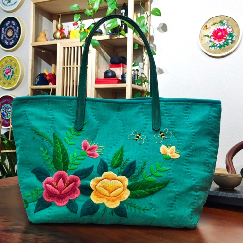 新品手工花卉设计手提包 DIY 拼布包