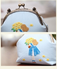 手工捧花女孩手提包3D欧式印花钱包挂画口金包刺绣套件