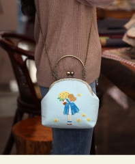 手工捧花女孩手提包3D欧式印花钱包挂画口金包刺绣套件