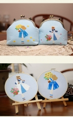 手工捧花女孩手提包3D欧式印花钱包挂画口金包刺绣套件