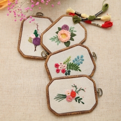 八角绣绷挂画鲁绣苏绣欧式花朵针线套包儿童材料包刺绣diy套件